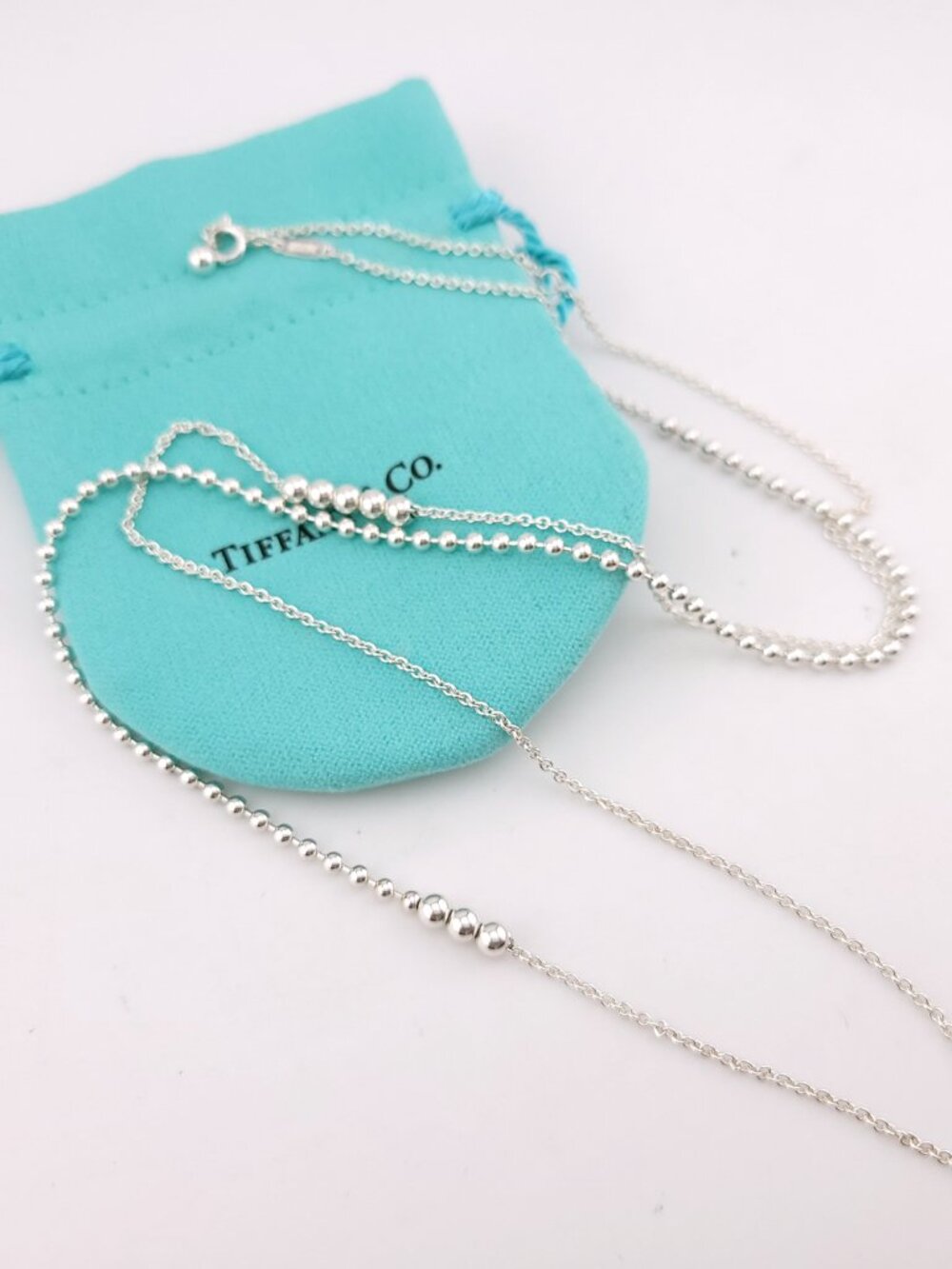 New Tiffany & Co. Sterling Silver Chain Link & Mix Bead Beaded 28-30 In Necklace